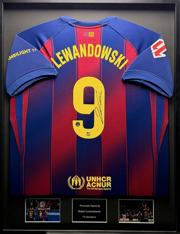 Robert Lewandowski FC Barcelona 25/26 ingelijst thuis shirt